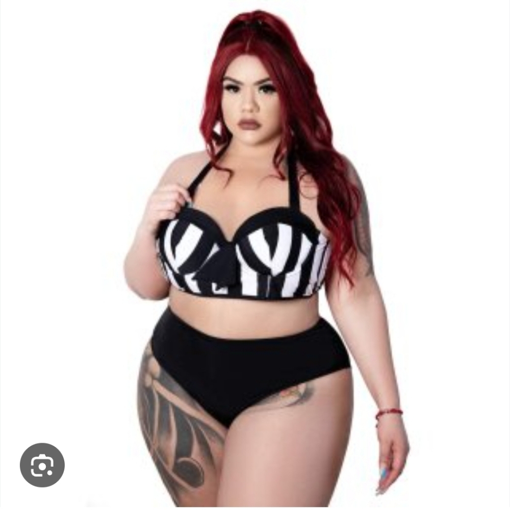Killstar Monochrome Striped Bikini Set Two Piece Top And Bottom